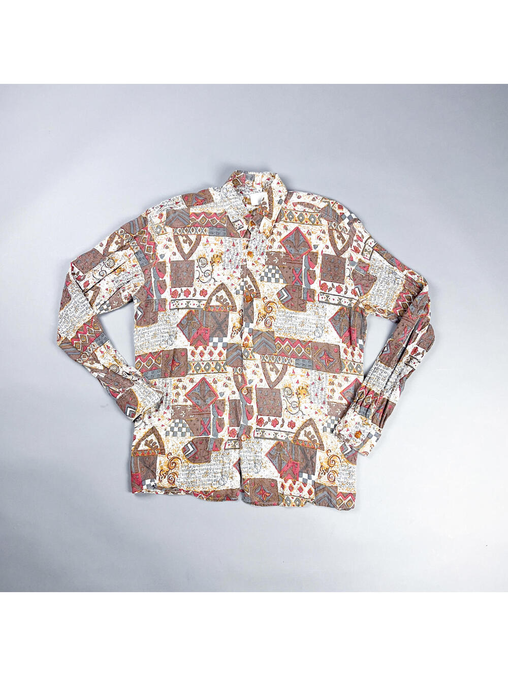 Vintage Button-Up Shirt | 90's Mens Abstract Patterned Long Sleeve Shirt